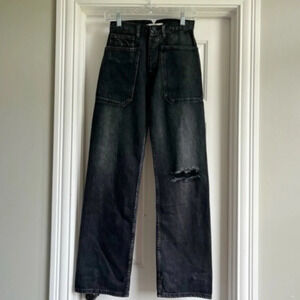 New! Free People Sandrine Rose wide leg distressed cargo Jeans 16029